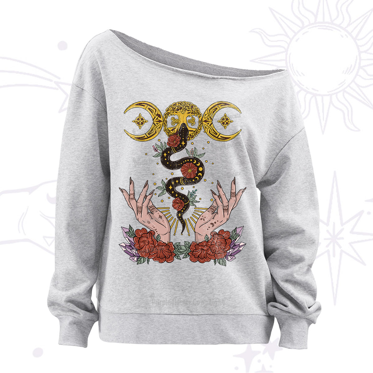 Purplehecate Lunar Bloom Off The Shoulder Sweatshirt