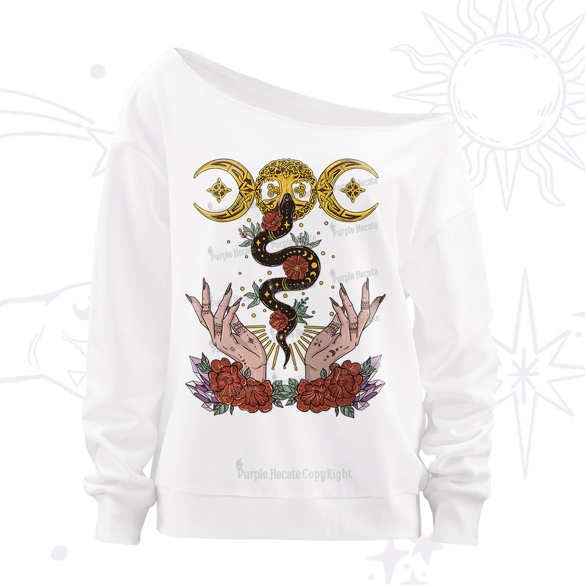 Purplehecate Lunar Bloom Off The Shoulder Sweatshirt