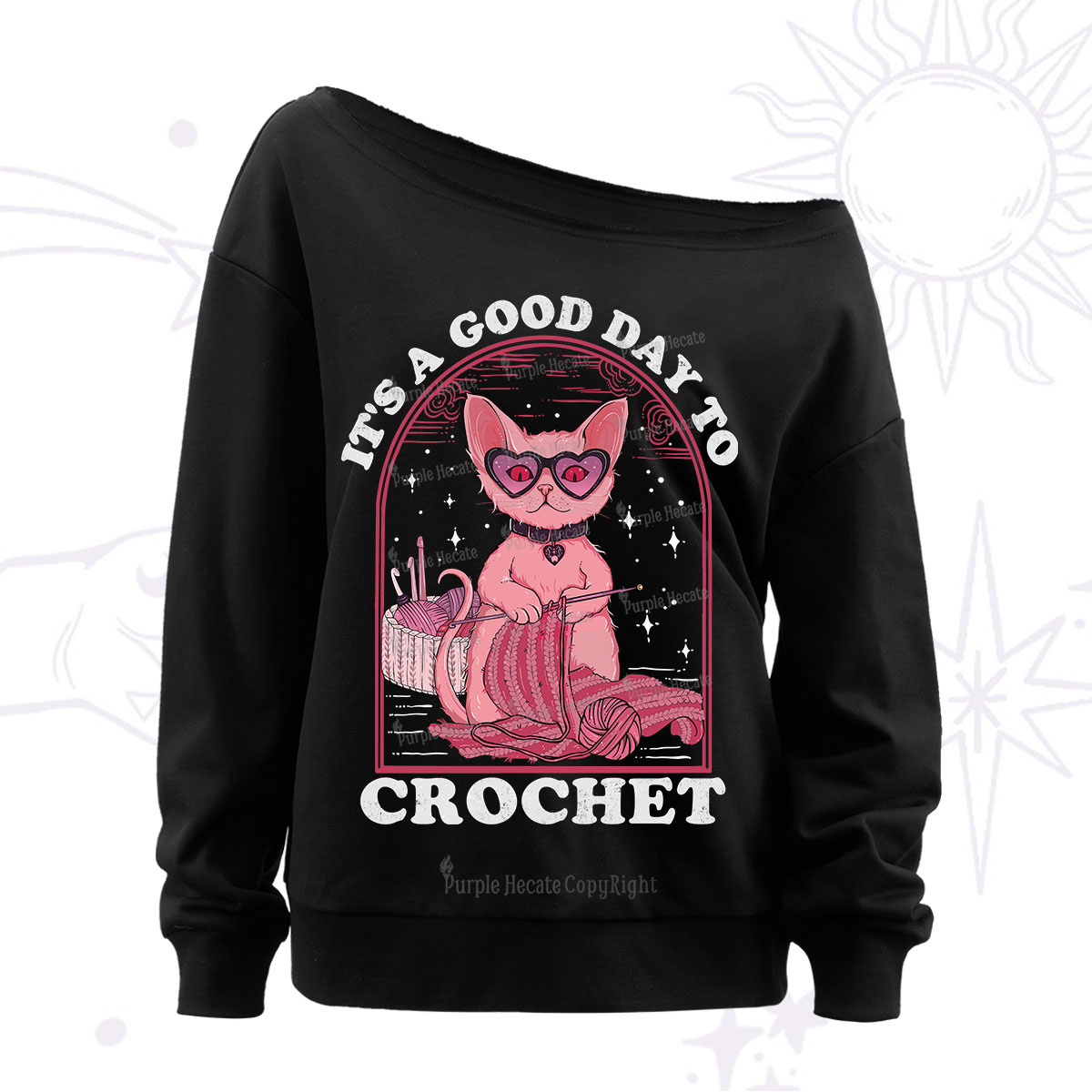 Purplehecate It's A Good Day To Crochet Off The Shoulder Sweatshirt