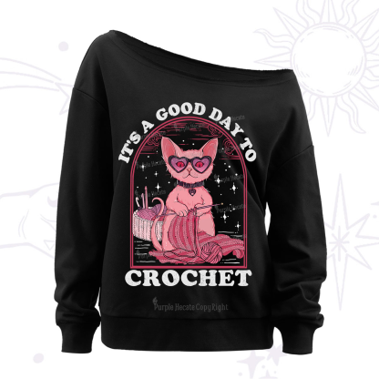 Purplehecate It's A Good Day To Crochet Off The Shoulder Sweatshirt