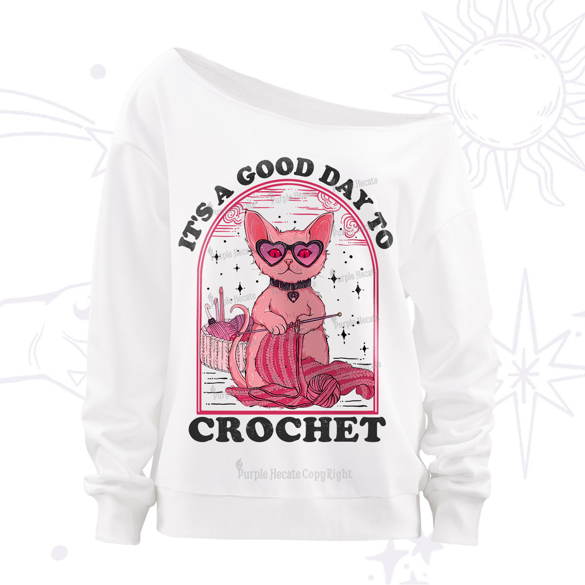 Purplehecate It's A Good Day To Crochet Off The Shoulder Sweatshirt