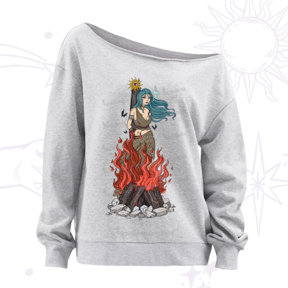Purplehecate Witchy Woman Burned at the Stake Off The Shoulder Sweatshirt