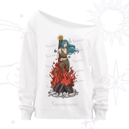 Purplehecate Witchy Woman Burned at the Stake Off The Shoulder Sweatshirt
