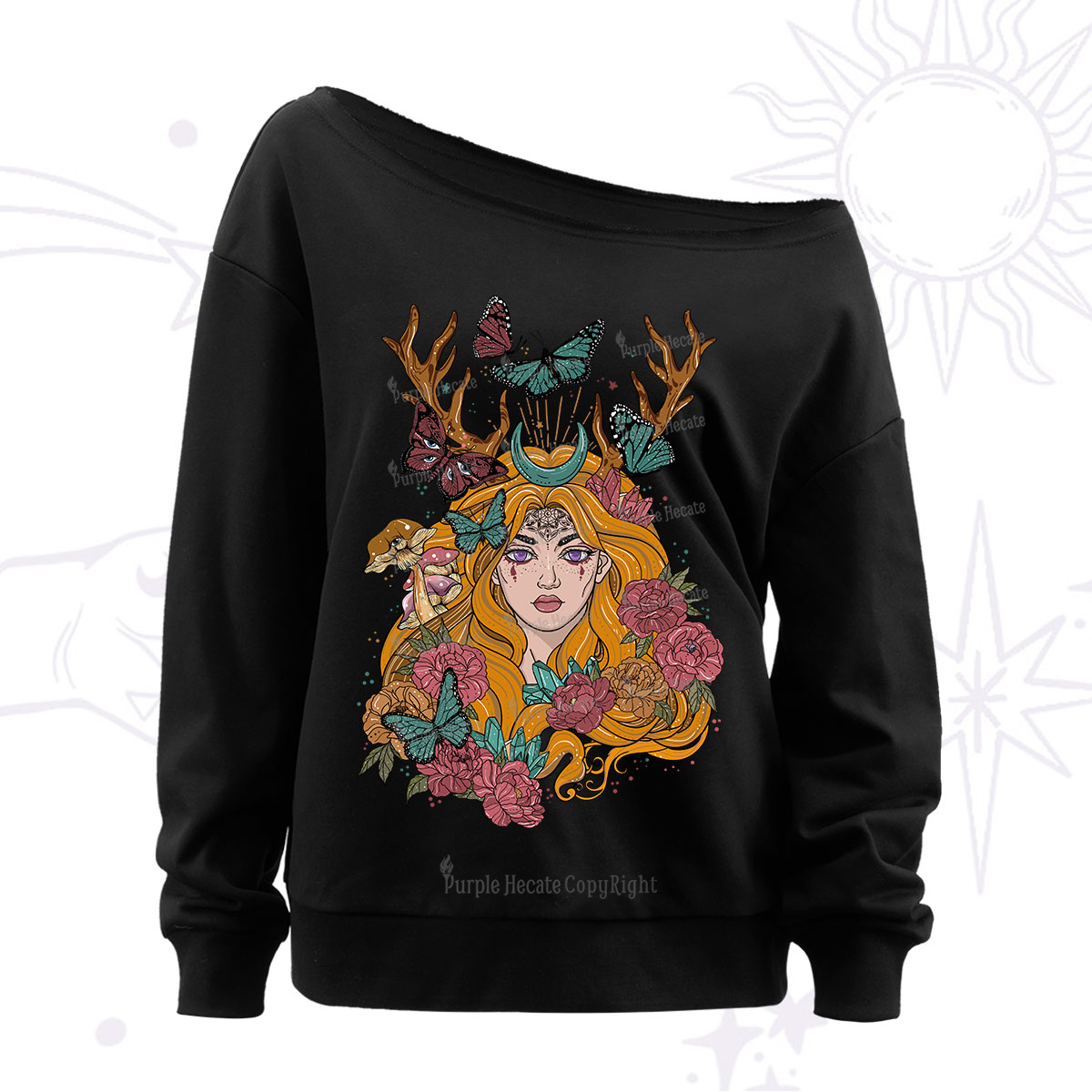 Purplehecate Butterfly Flutter Off The Shoulder Sweatshirt