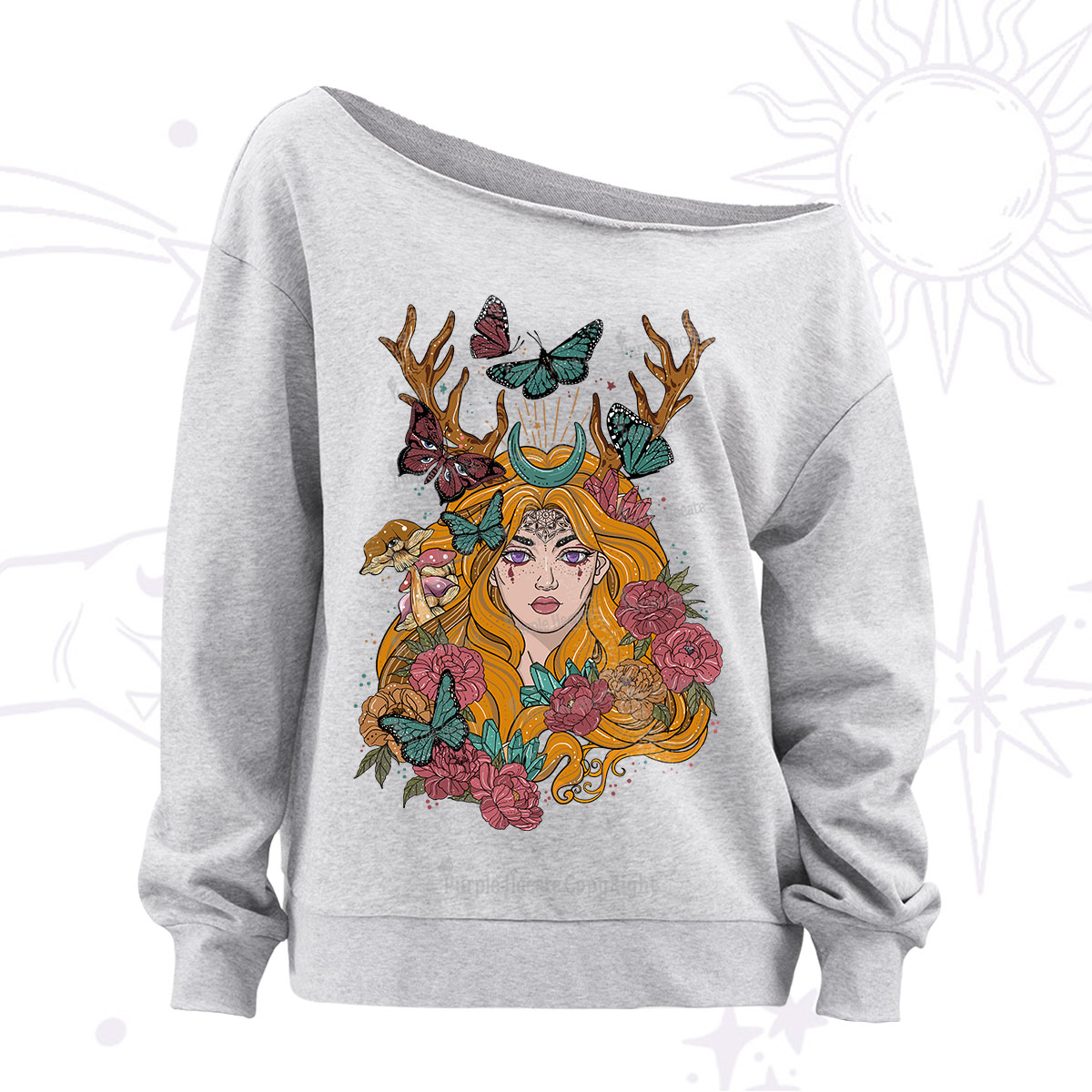 Purplehecate Butterfly Flutter Off The Shoulder Sweatshirt