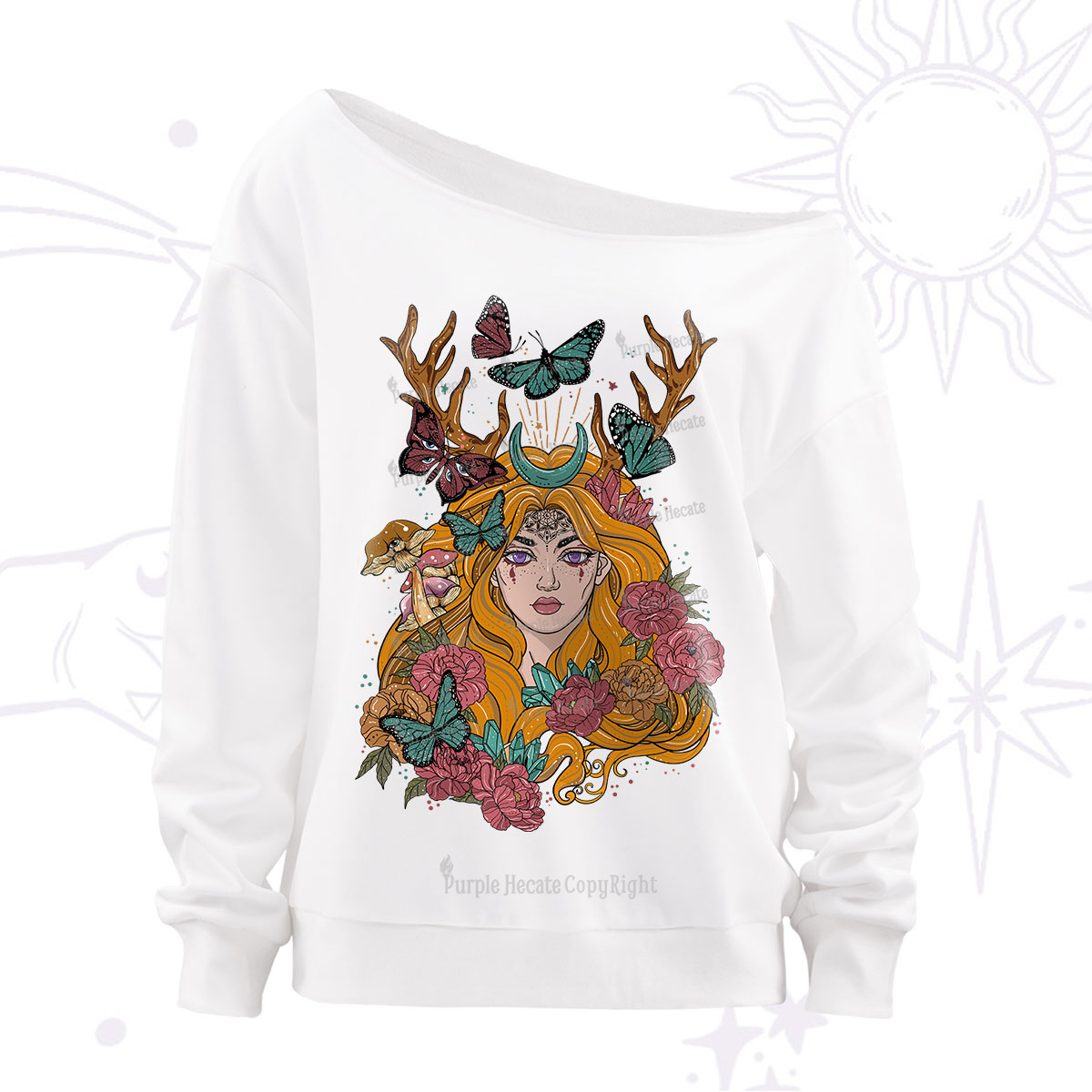 Purplehecate Butterfly Flutter Off The Shoulder Sweatshirt