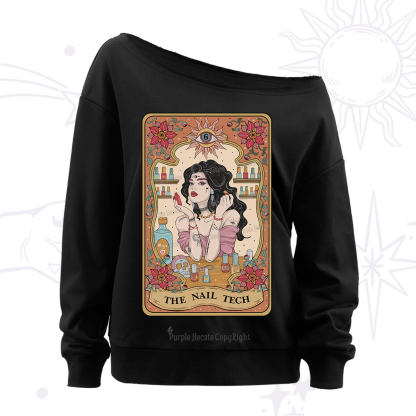 Purplehecate The Nail Tech Tarot Off The Shoulder Sweatshirt