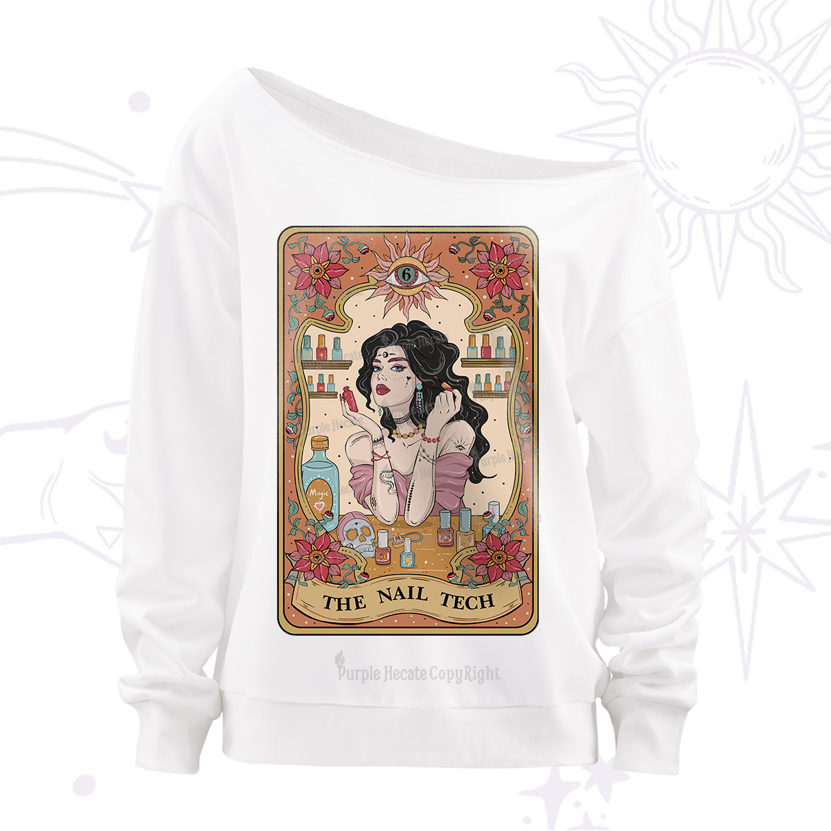 Purplehecate The Nail Tech Tarot Off The Shoulder Sweatshirt