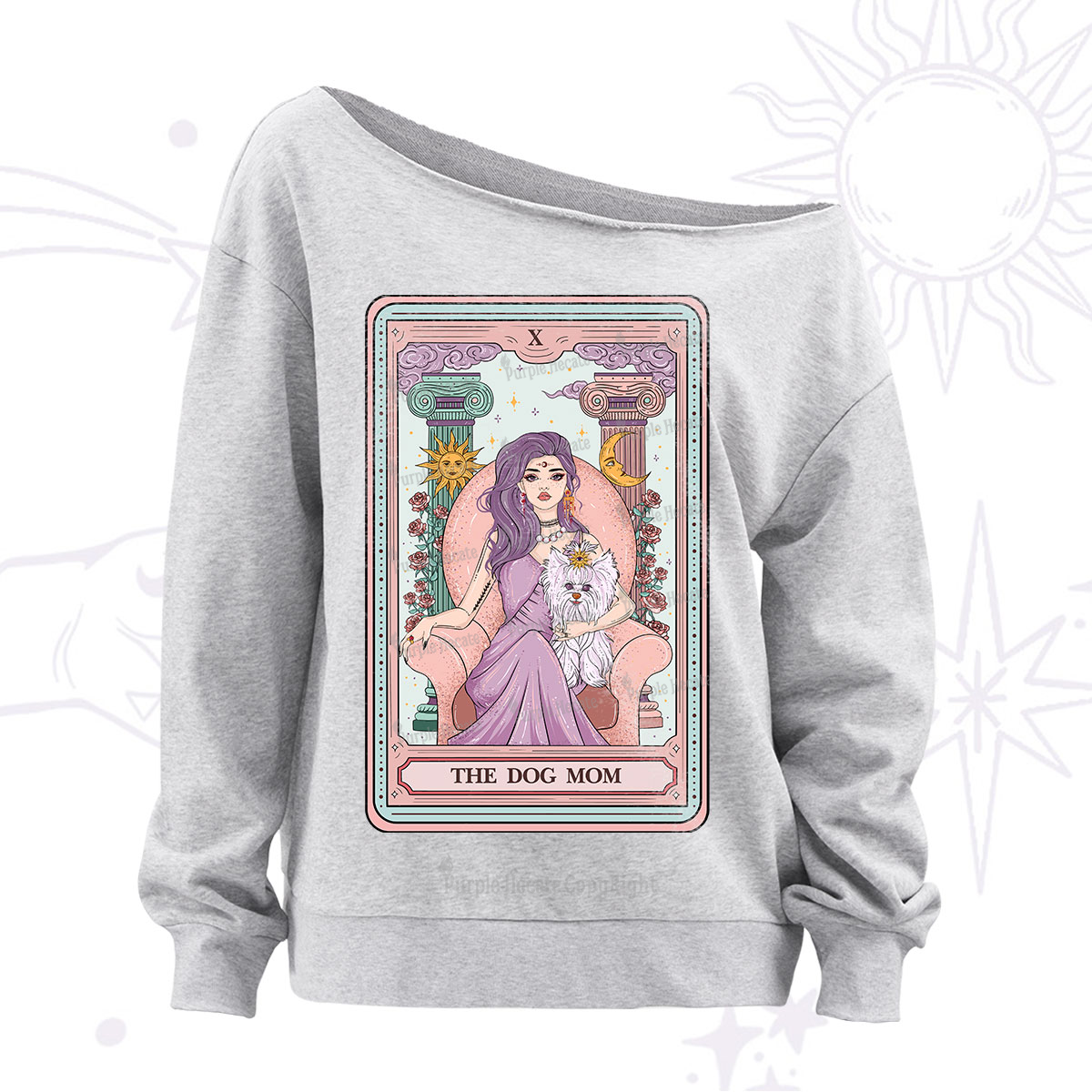 Purplehecate The Cute Dog Mom Tarot Card Off The Shoulder Sweatshirt