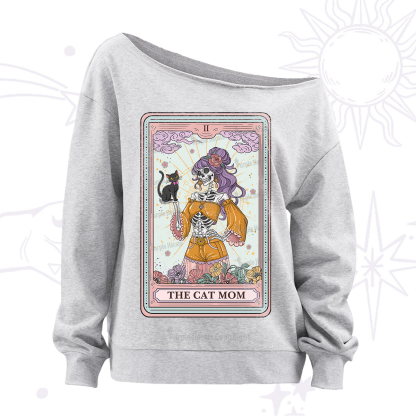 Purplehecate The Skeleton Cat Mom Tarot Card Off The Shoulder Sweatshirt