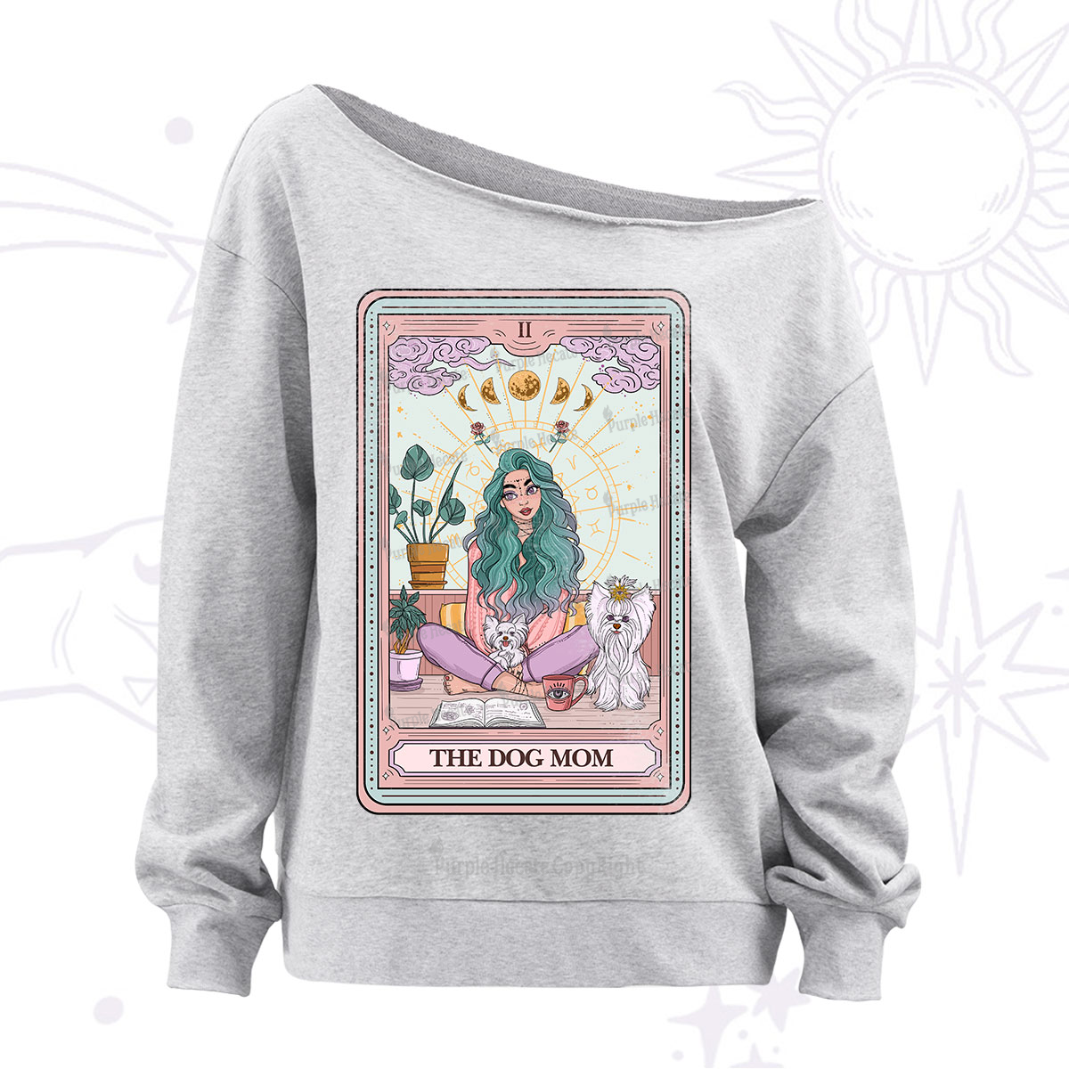Purplehecate The Divine Dog Mom Tarot Card Off The Shoulder Sweatshirt