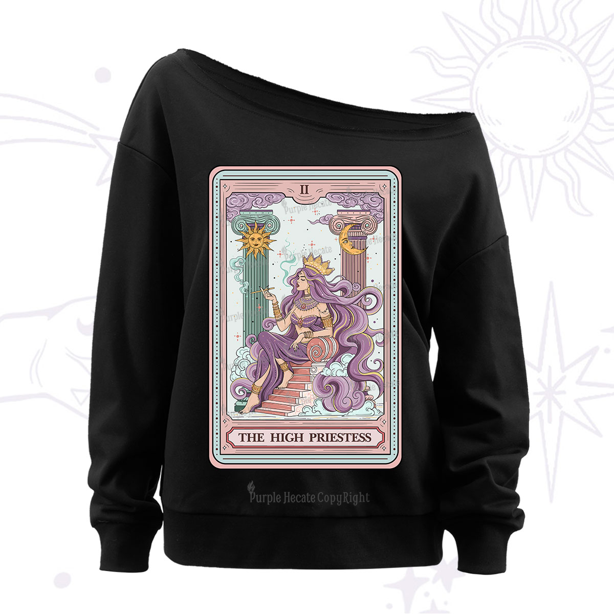 Purplehecate The Goddess High Priestess Tarot Card Off The Shoulder Sweatshirt