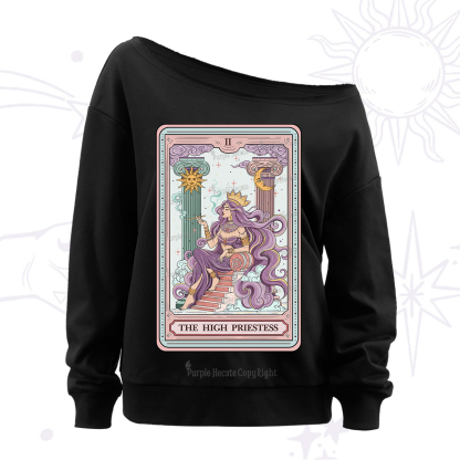Purplehecate The Goddess High Priestess Tarot Card Off The Shoulder Sweatshirt