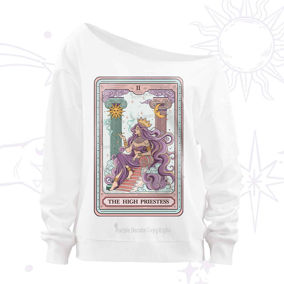 Purplehecate The Goddess High Priestess Tarot Card Off The Shoulder Sweatshirt