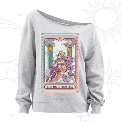 Purplehecate The Goddess High Priestess Tarot Card Off The Shoulder Sweatshirt