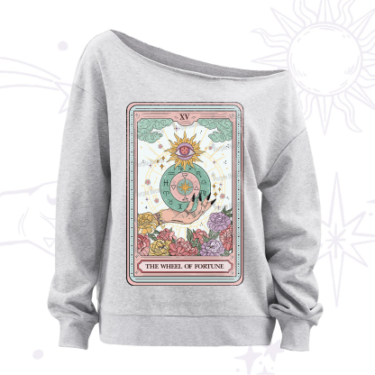 Purplehecate The Wheel of Fate Tarot Card Off The Shoulder Sweatshirt