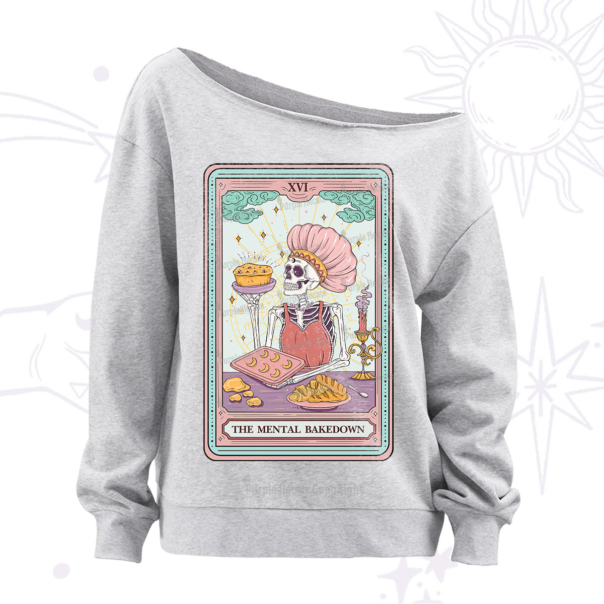 Purplehecate The Mental Bake Down Skeleton Tarot Card Off The Shoulder Sweatshirt