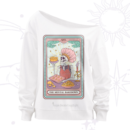 Purplehecate The Mental Bake Down Skeleton Tarot Card Off The Shoulder Sweatshirt