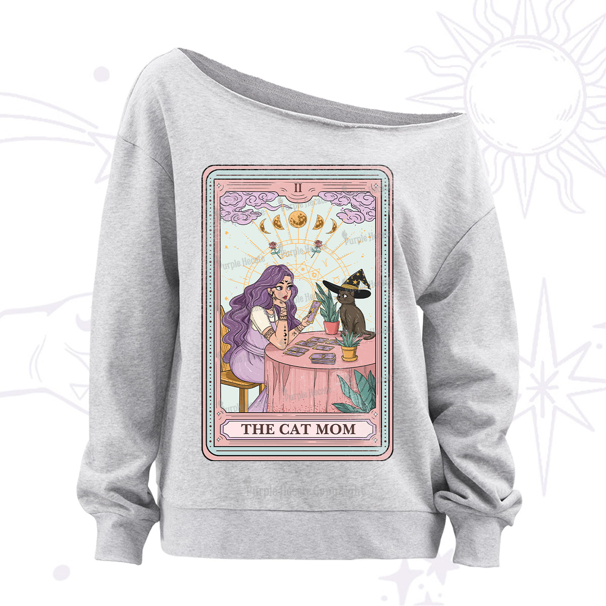 Purplehecate The Witchy Cat Mom Tarot Off The Shoulder Sweatshirt