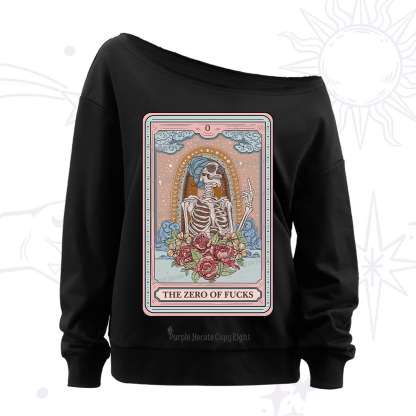 Purplehecate The Zero Of Fucks Tarot Card Off The Shoulder Sweatshirt