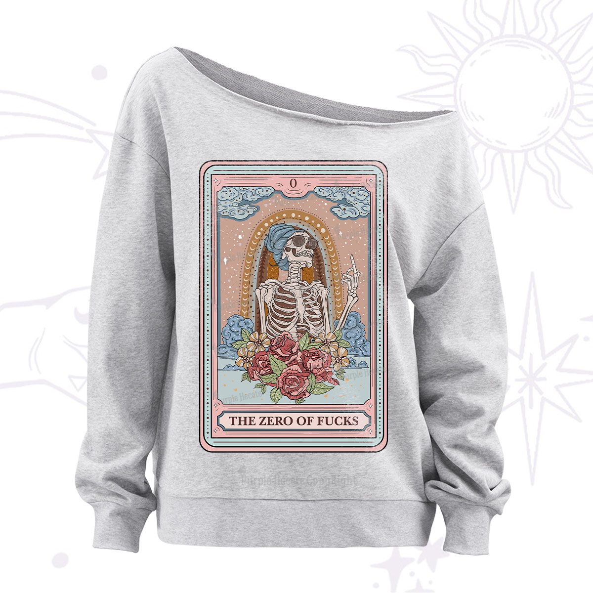 Purplehecate The Zero Of Fucks Tarot Card Off The Shoulder Sweatshirt