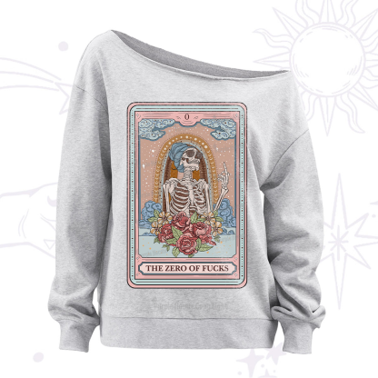 Purplehecate The Zero Of Fucks Tarot Card Off The Shoulder Sweatshirt