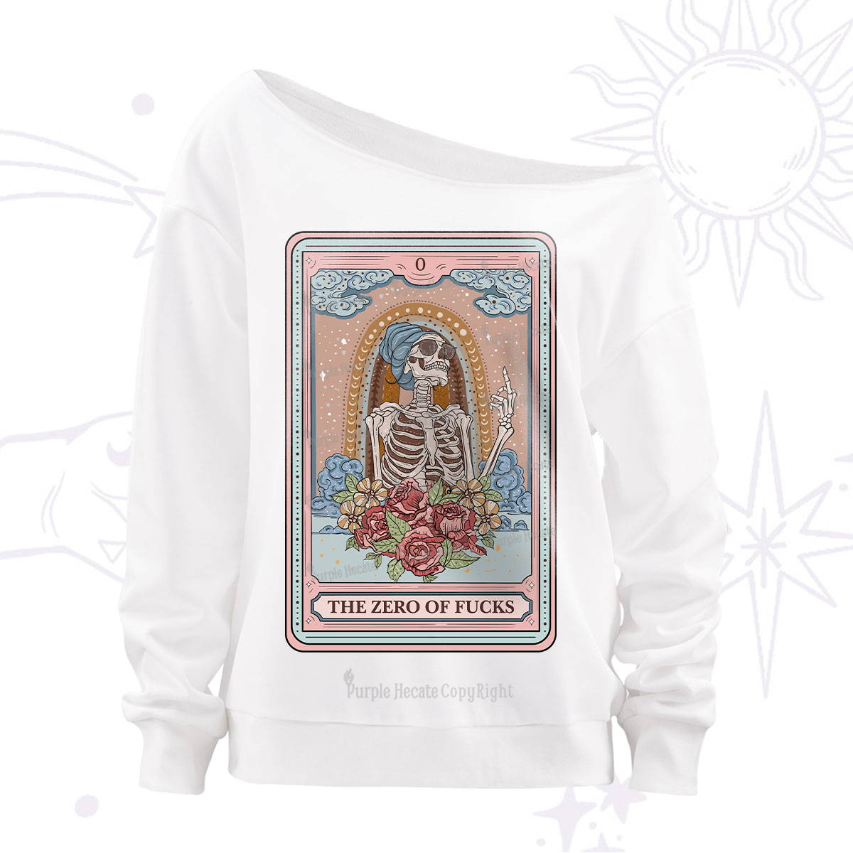 Purplehecate The Zero Of Fucks Tarot Card Off The Shoulder Sweatshirt