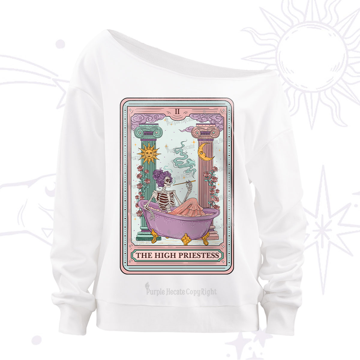 Purplehecate The Noble High Priestess Tarot Card Off The Shoulder Sweatshirt
