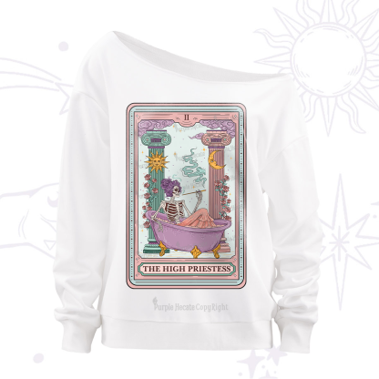 Purplehecate The Noble High Priestess Tarot Card Off The Shoulder Sweatshirt