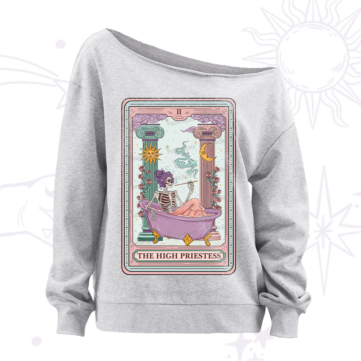 Purplehecate The Noble High Priestess Tarot Card Off The Shoulder Sweatshirt