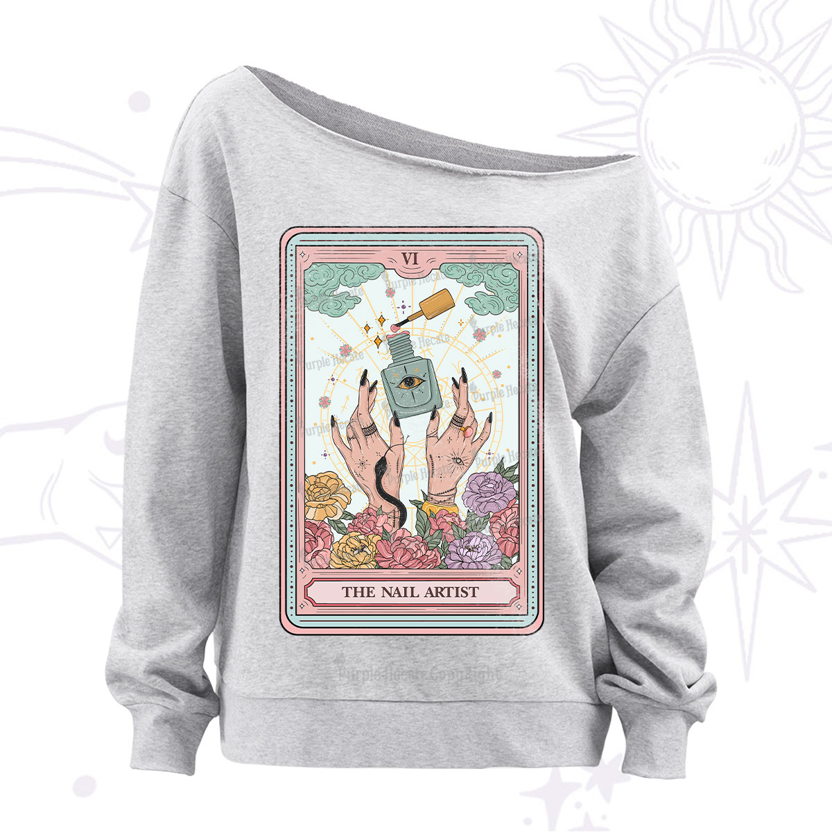 Purplehecate The Nail Artist Life Tarot Off The Shoulder Sweatshirt