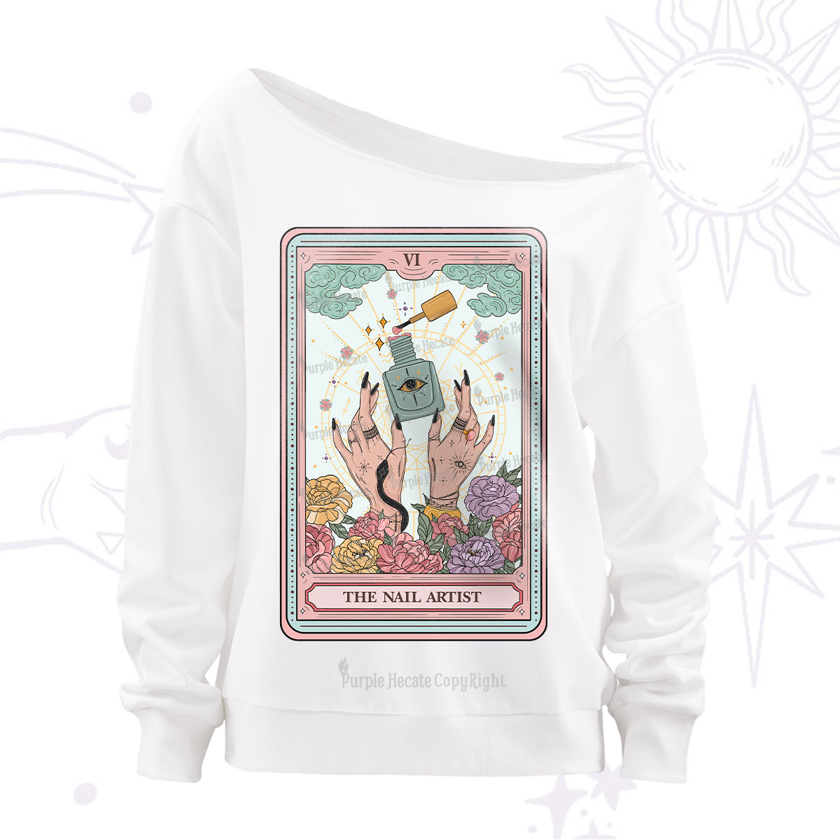 Purplehecate The Nail Artist Life Tarot Off The Shoulder Sweatshirt