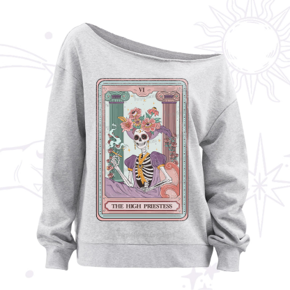 Purplehecate The High Priestess Skeleton Tarot Off The Shoulder Sweatshirt