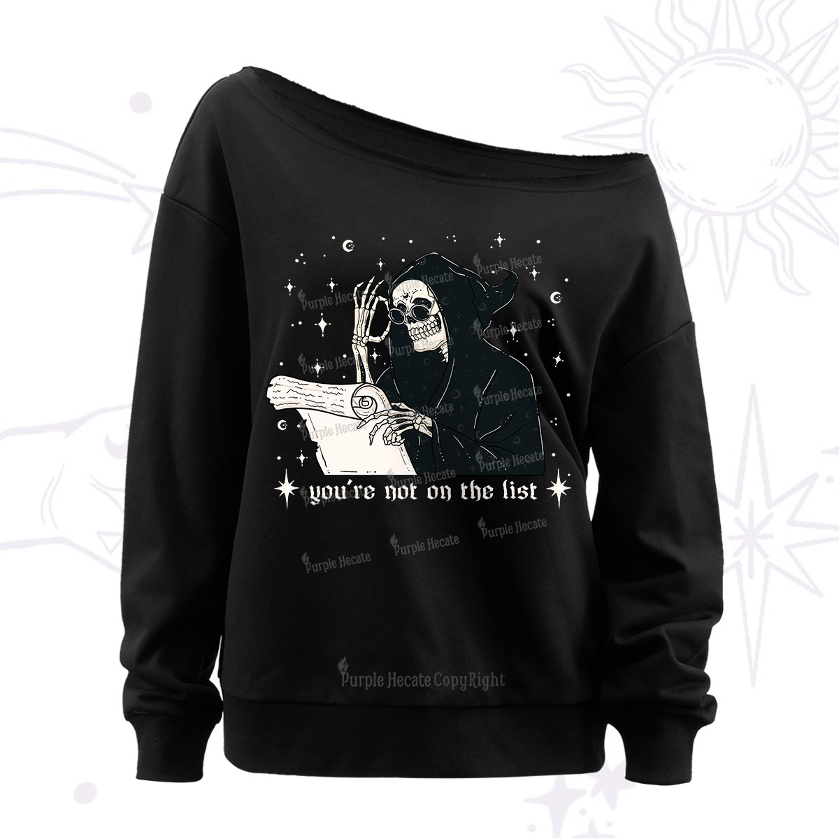 Purplehecate You're Not On The List Off The Shoulder Sweatshirt