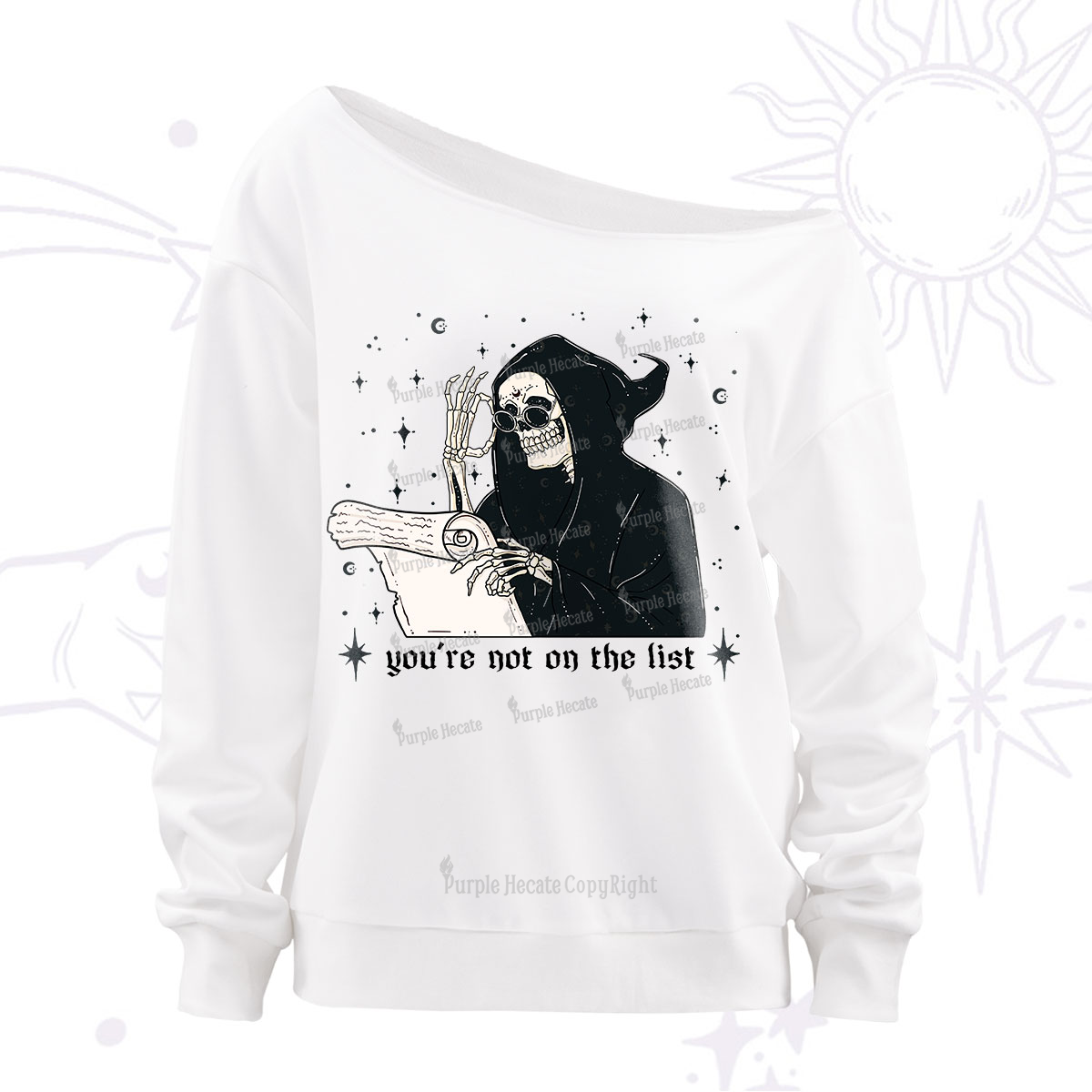 Purplehecate You're Not On The List Off The Shoulder Sweatshirt