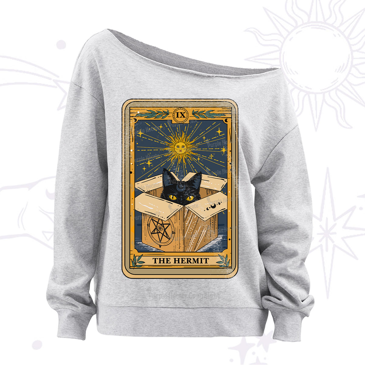 Purplehecate The Hermit Cat Tarot Card Off The Shoulder Sweatshirt