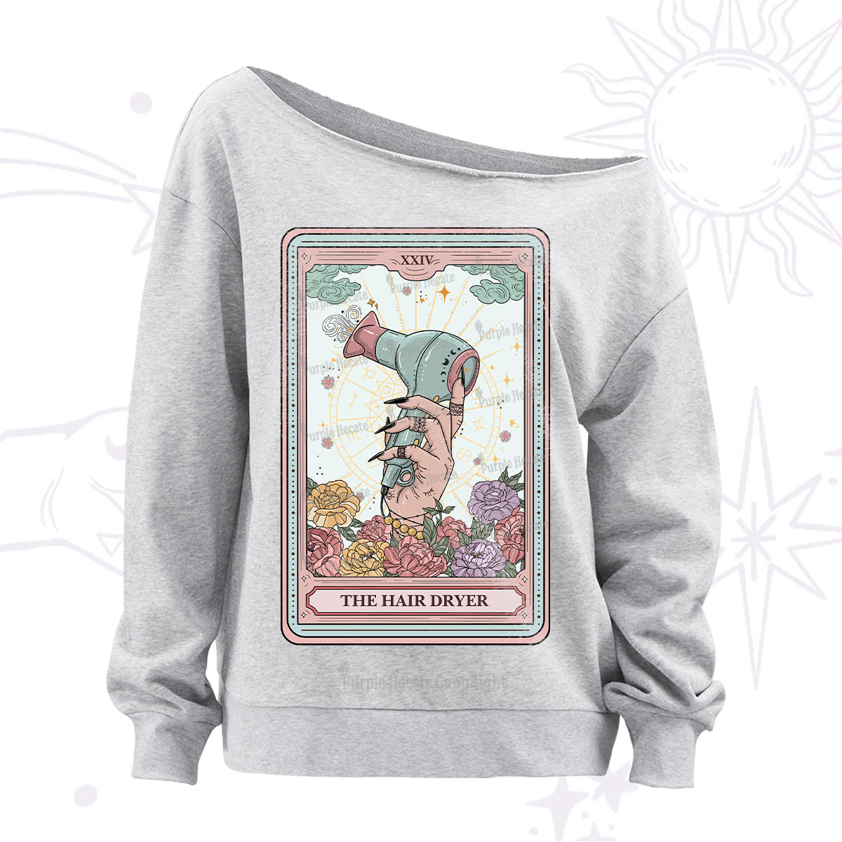 Purplehecate The Hair Dryer Life Tarot Off The Shoulder Sweatshirt