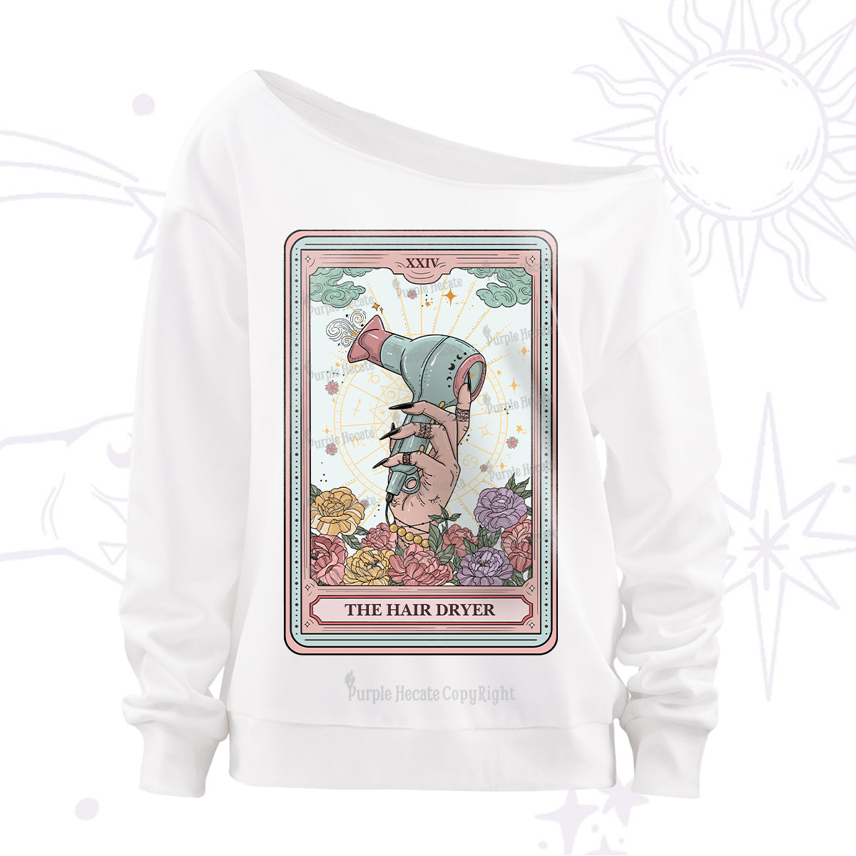 Purplehecate The Hair Dryer Life Tarot Off The Shoulder Sweatshirt