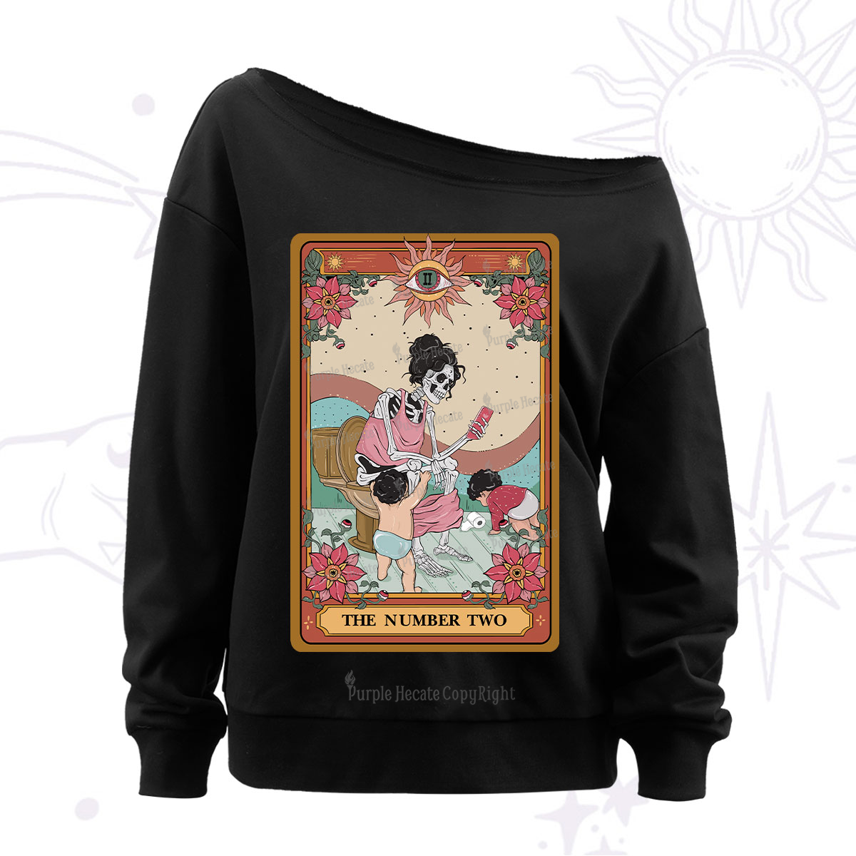 Purplehecate The Number Two Tarot Off The Shoulder Sweatshirt