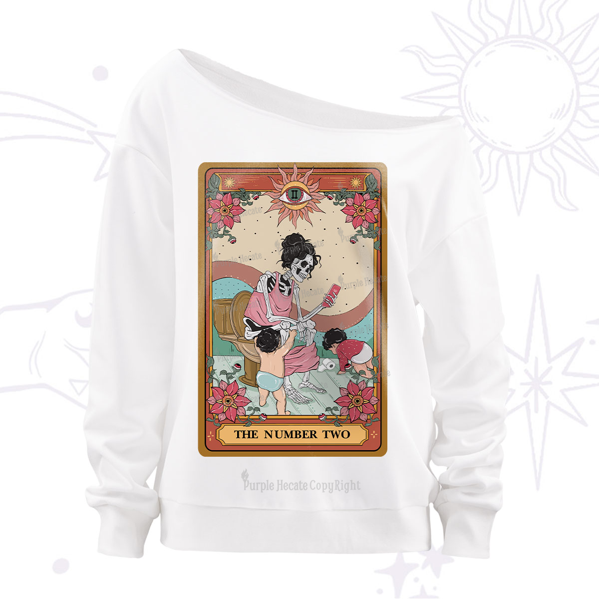 Purplehecate The Number Two Tarot Off The Shoulder Sweatshirt