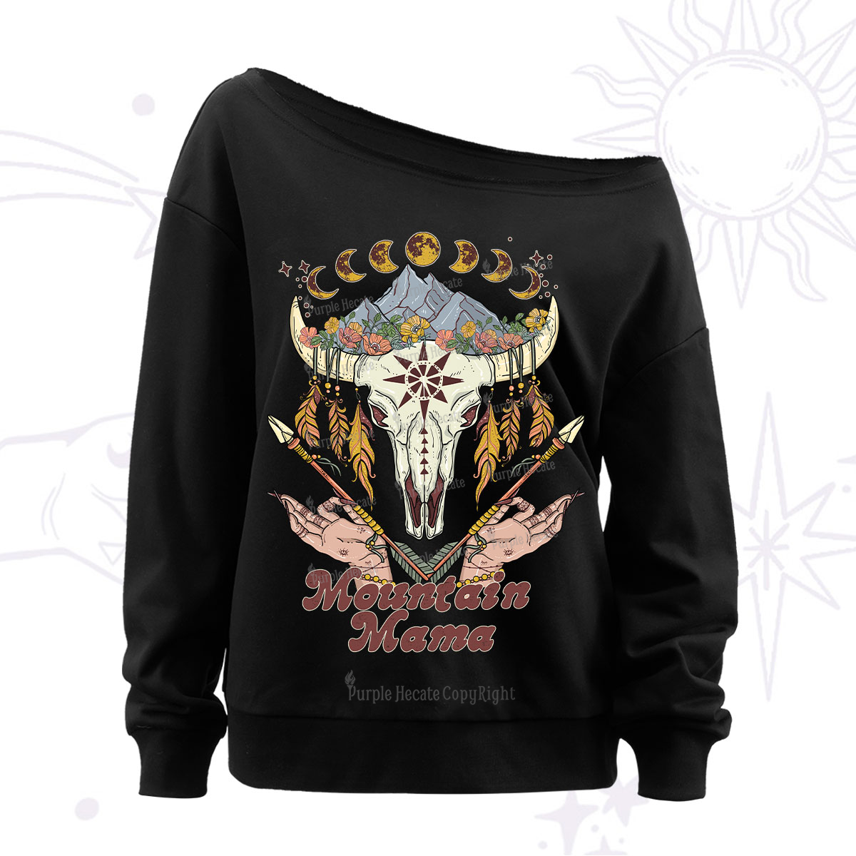 Purplehecate Mountain Mama Off The Shoulder Sweatshirt