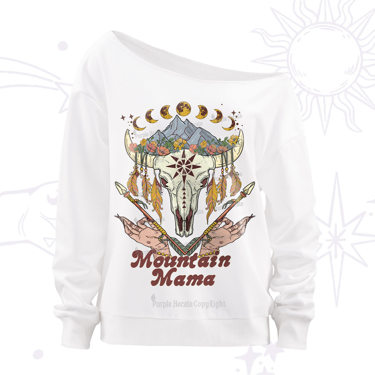 Purplehecate Mountain Mama Off The Shoulder Sweatshirt