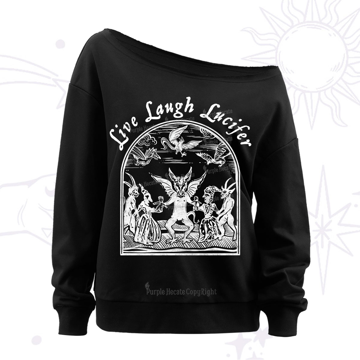 Purplehecate Live Laugh Lucifer Off The Shoulder Sweatshirt