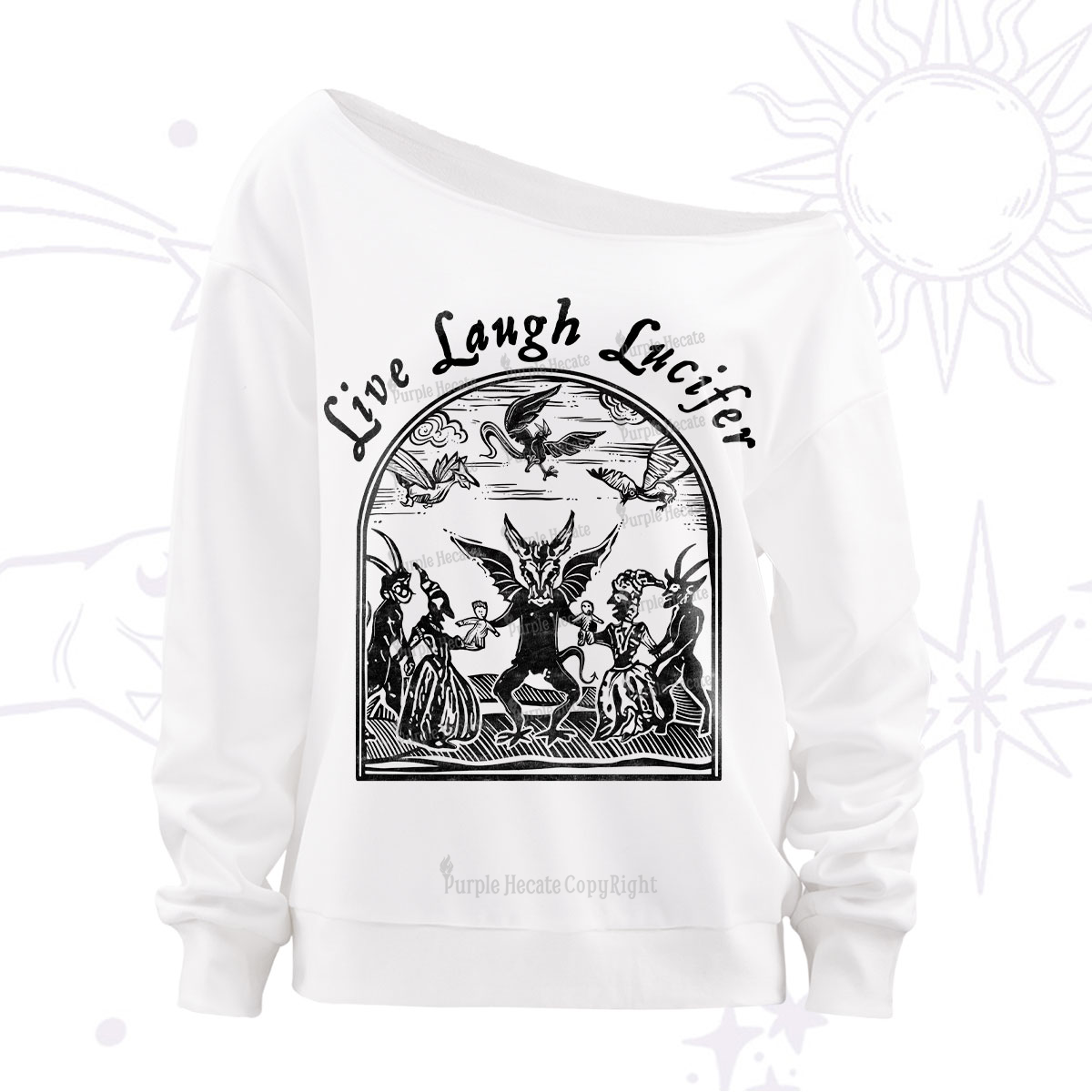 Purplehecate Live Laugh Lucifer Off The Shoulder Sweatshirt