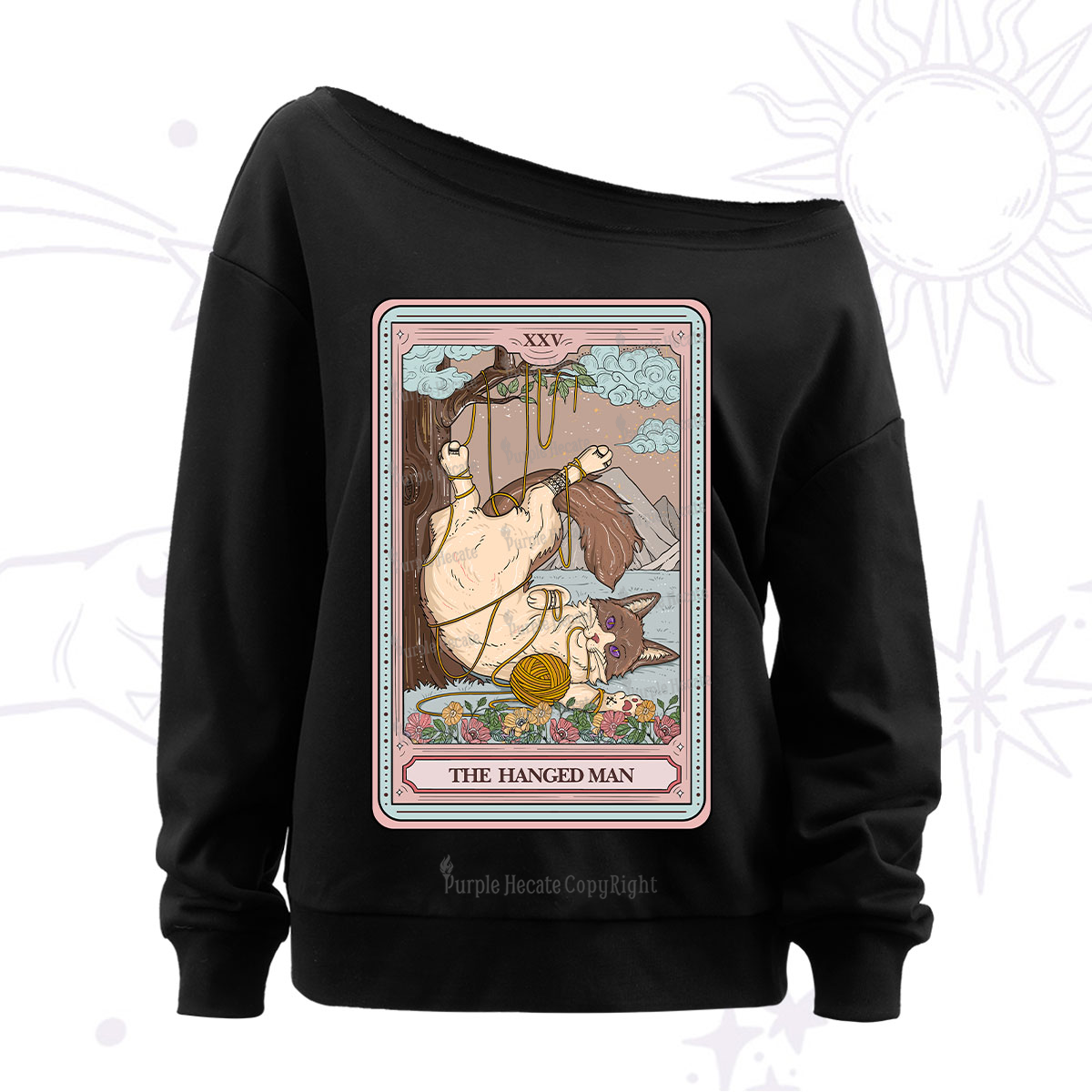 Purplehecate The Hanged Man Tarot Cat Off The Shoulder Sweatshirt
