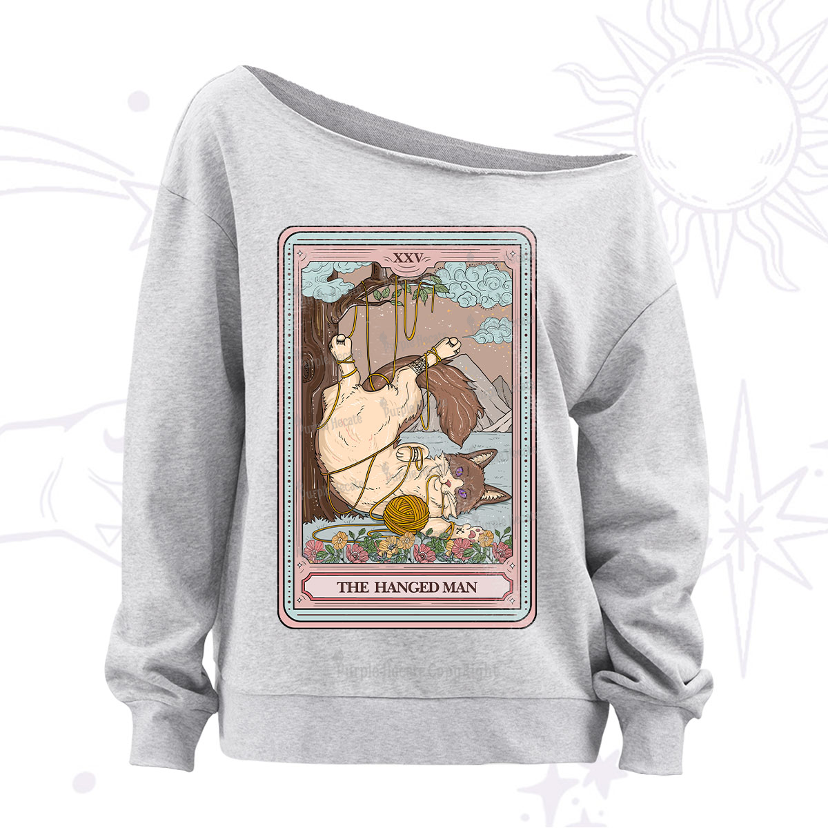 Purplehecate The Hanged Man Tarot Cat Off The Shoulder Sweatshirt