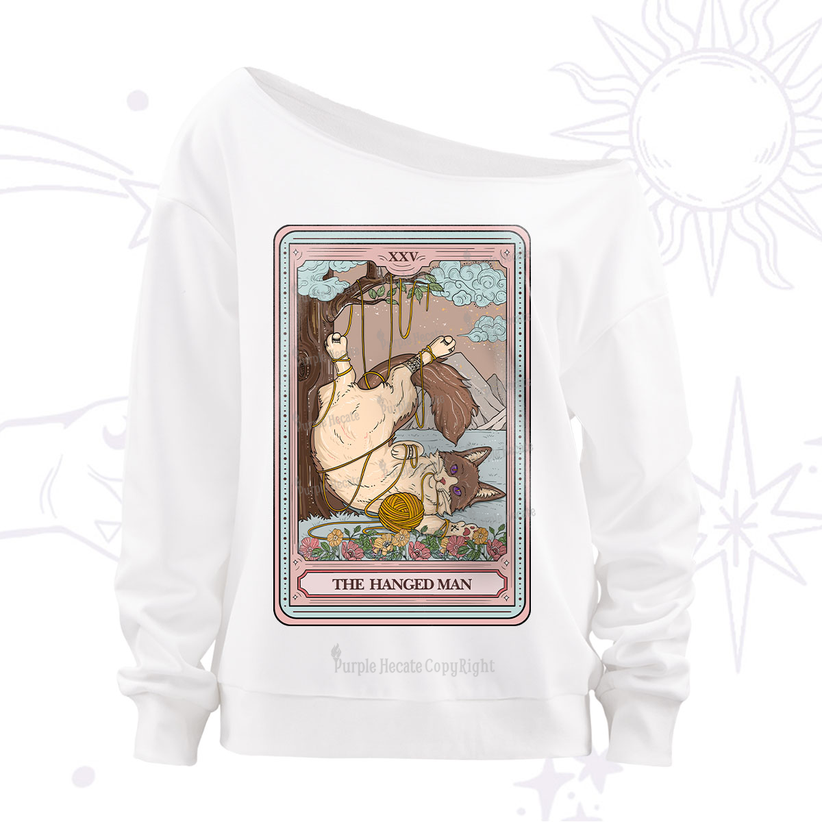 Purplehecate The Hanged Man Tarot Cat Off The Shoulder Sweatshirt