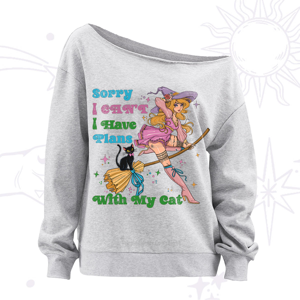Purplehecate Sorry I Can’t I Have Plans With My Cat Off The Shoulder Sweatshirt