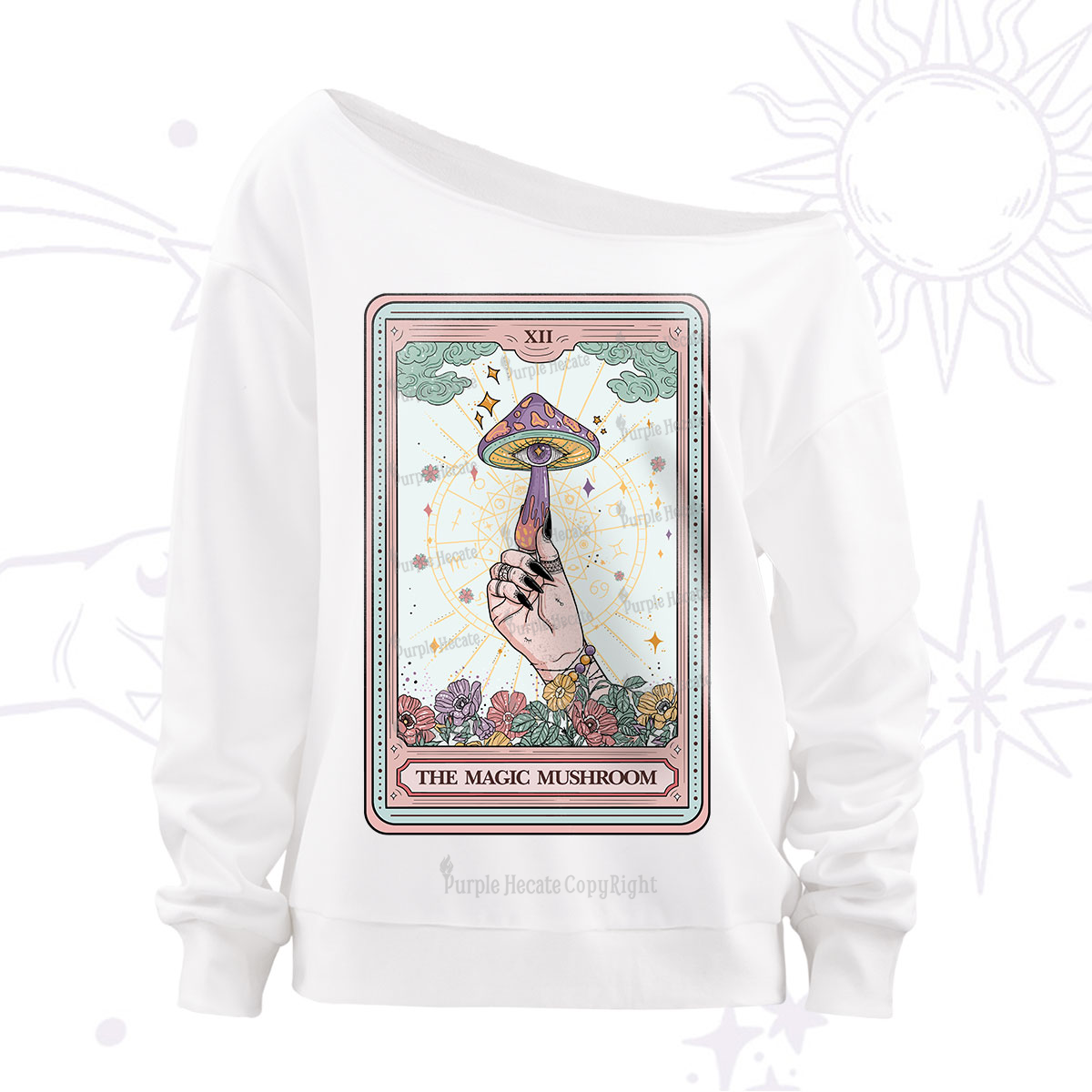 Purplehecate The Magic Mushroom Tarot Off The Shoulder Sweatshirt