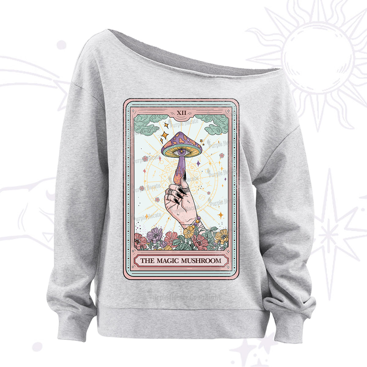 Purplehecate The Magic Mushroom Tarot Off The Shoulder Sweatshirt